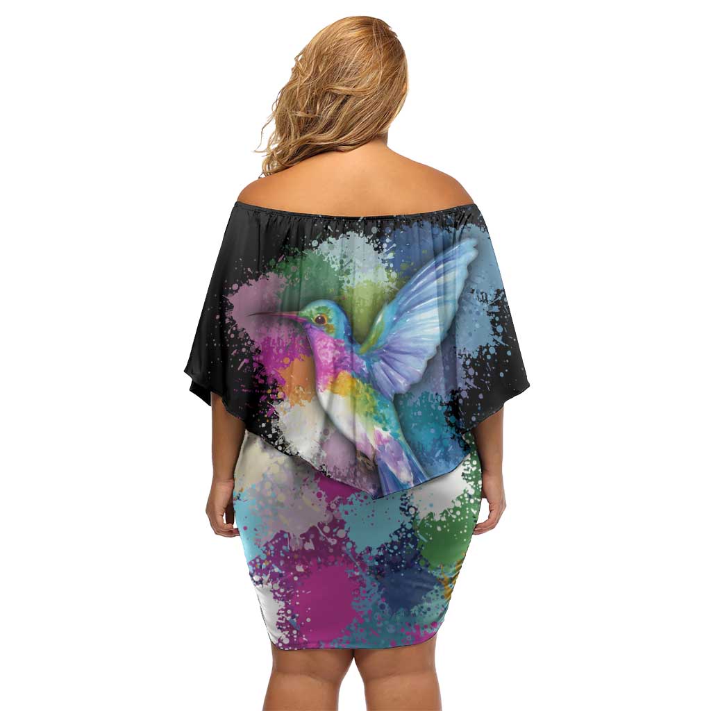 Where the Sunbird Sings Family Matching Off Shoulder Short Dress and Hawaiian Shirt with Sao Tome and Principe Flag and Color Splash Art