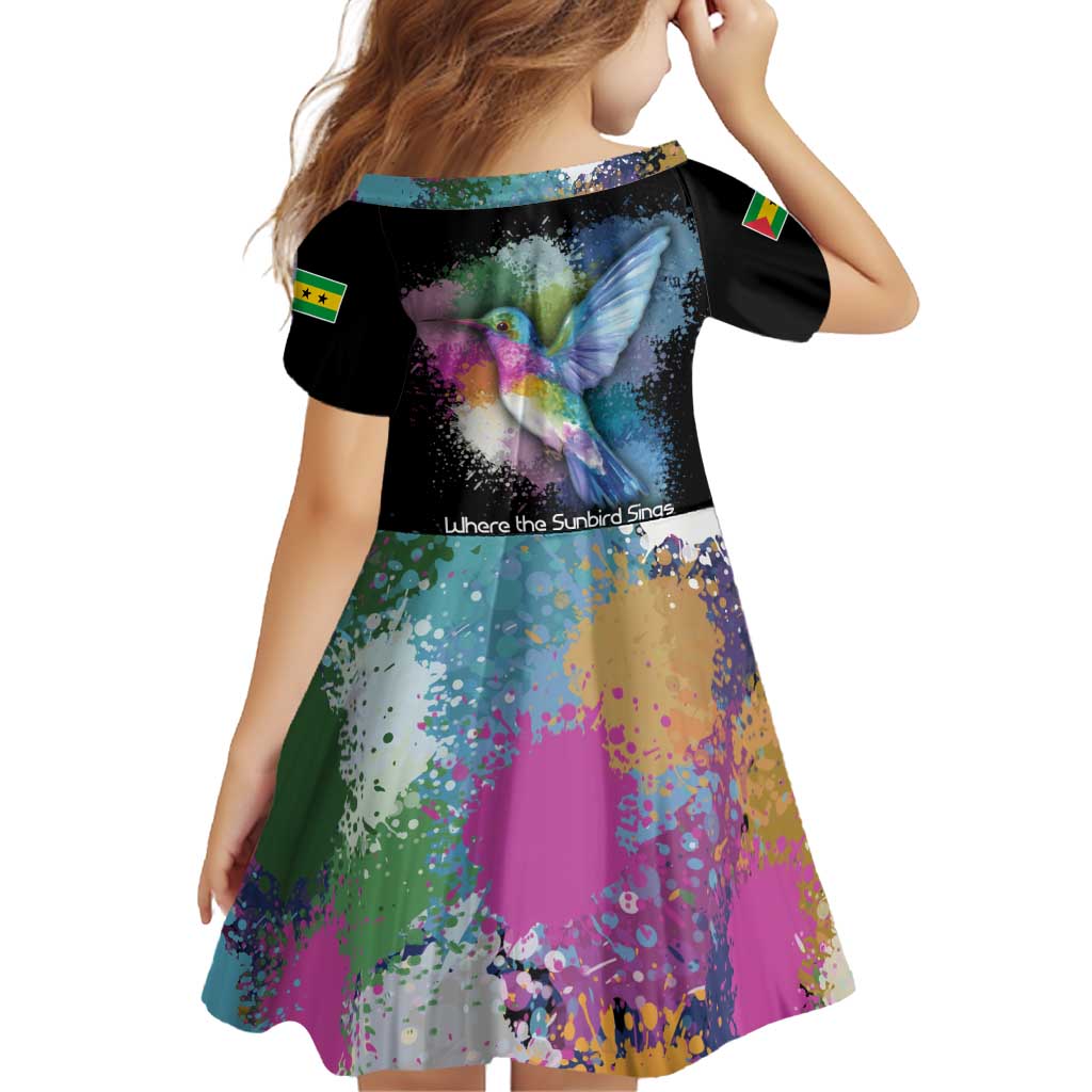 Where the Sunbird Sings Family Matching Puletasi and Hawaiian Shirt with Sao Tome and Principe Flag and Color Splash Art