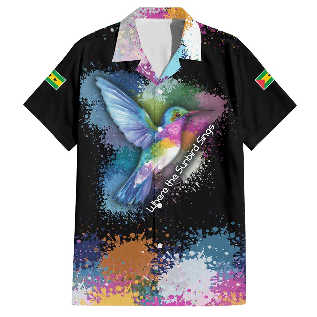 Where the Sunbird Sings Family Matching Puletasi and Hawaiian Shirt with Sao Tome and Principe Flag and Color Splash Art