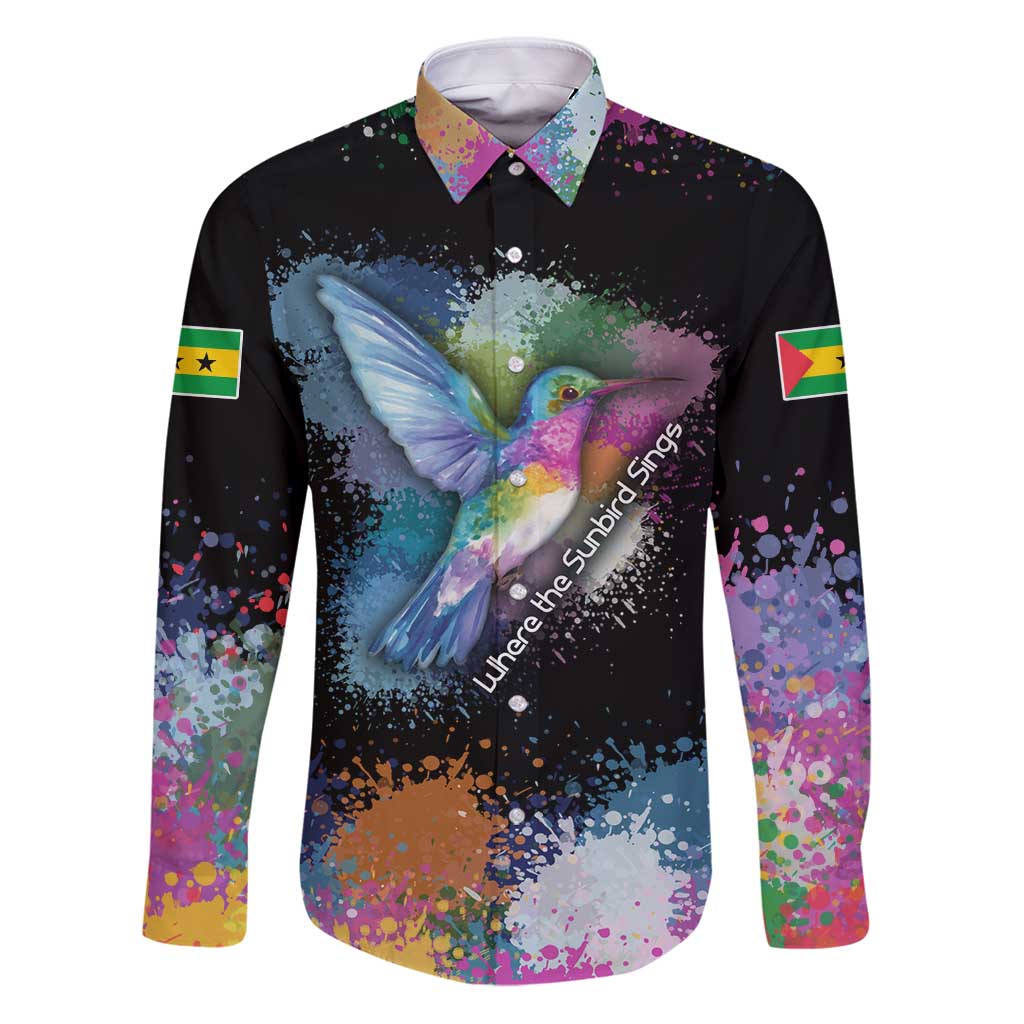 Where the Sunbird Sings Family Matching Puletasi and Hawaiian Shirt with Sao Tome and Principe Flag and Color Splash Art