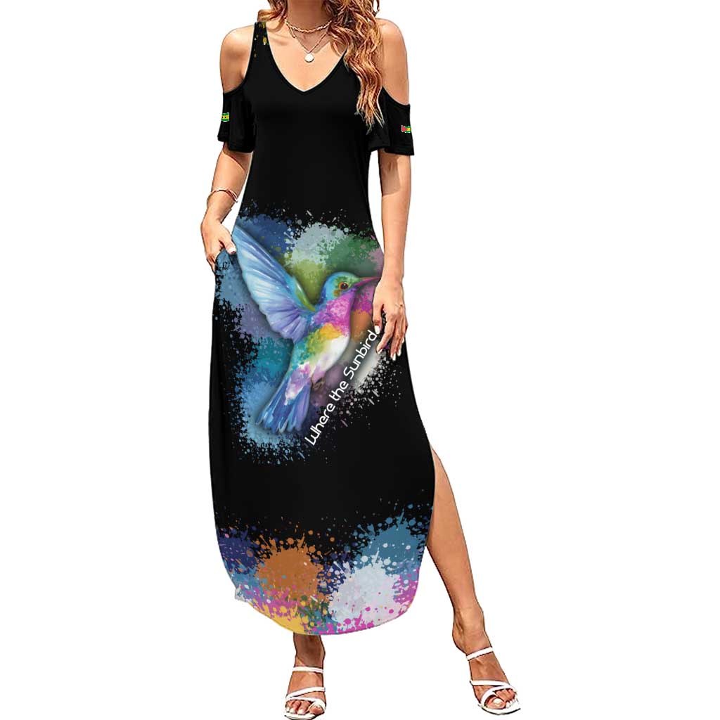 Where the Sunbird Sings Family Matching Summer Maxi Dress and Hawaiian Shirt with Sao Tome and Principe Flag and Color Splash Art