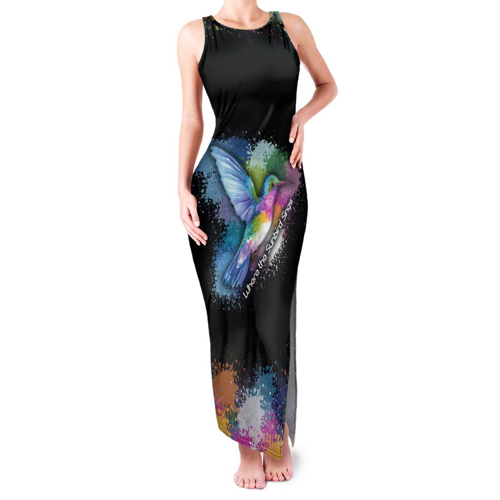 Where the Sunbird Sings Family Matching Tank Maxi Dress and Hawaiian Shirt with Sao Tome and Principe Flag and Color Splash Art