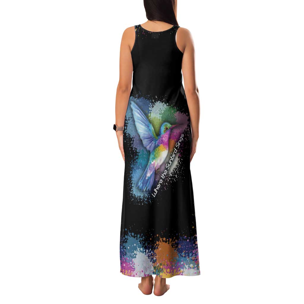 Where the Sunbird Sings Family Matching Tank Maxi Dress and Hawaiian Shirt with Sao Tome and Principe Flag and Color Splash Art