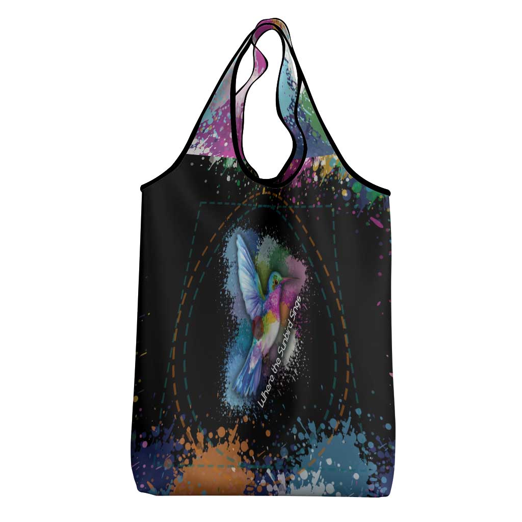 Where the Sunbird Sings Grocery Bag with Sao Tome and Principe Flag and Color Splash Art