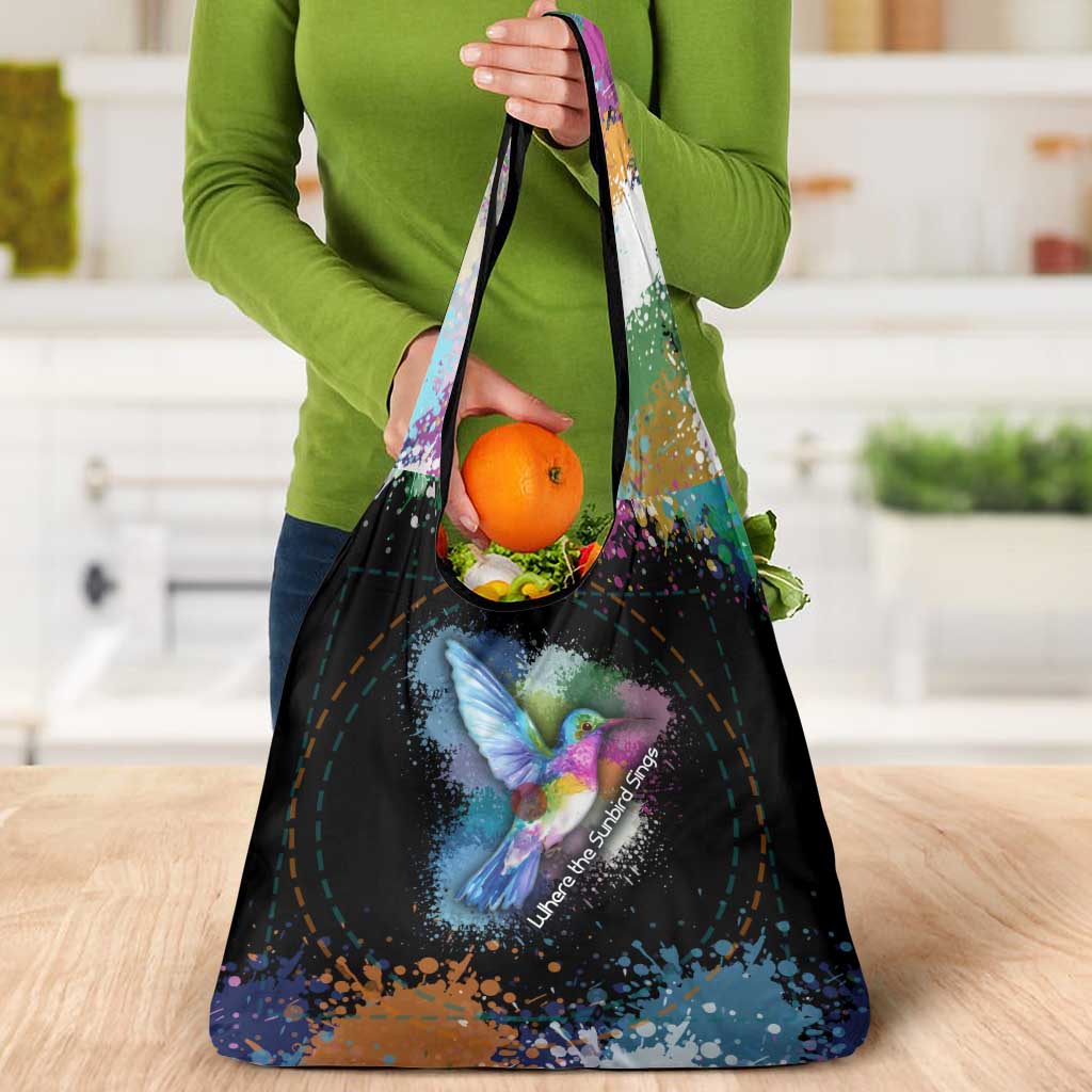 Where the Sunbird Sings Grocery Bag with Sao Tome and Principe Flag and Color Splash Art