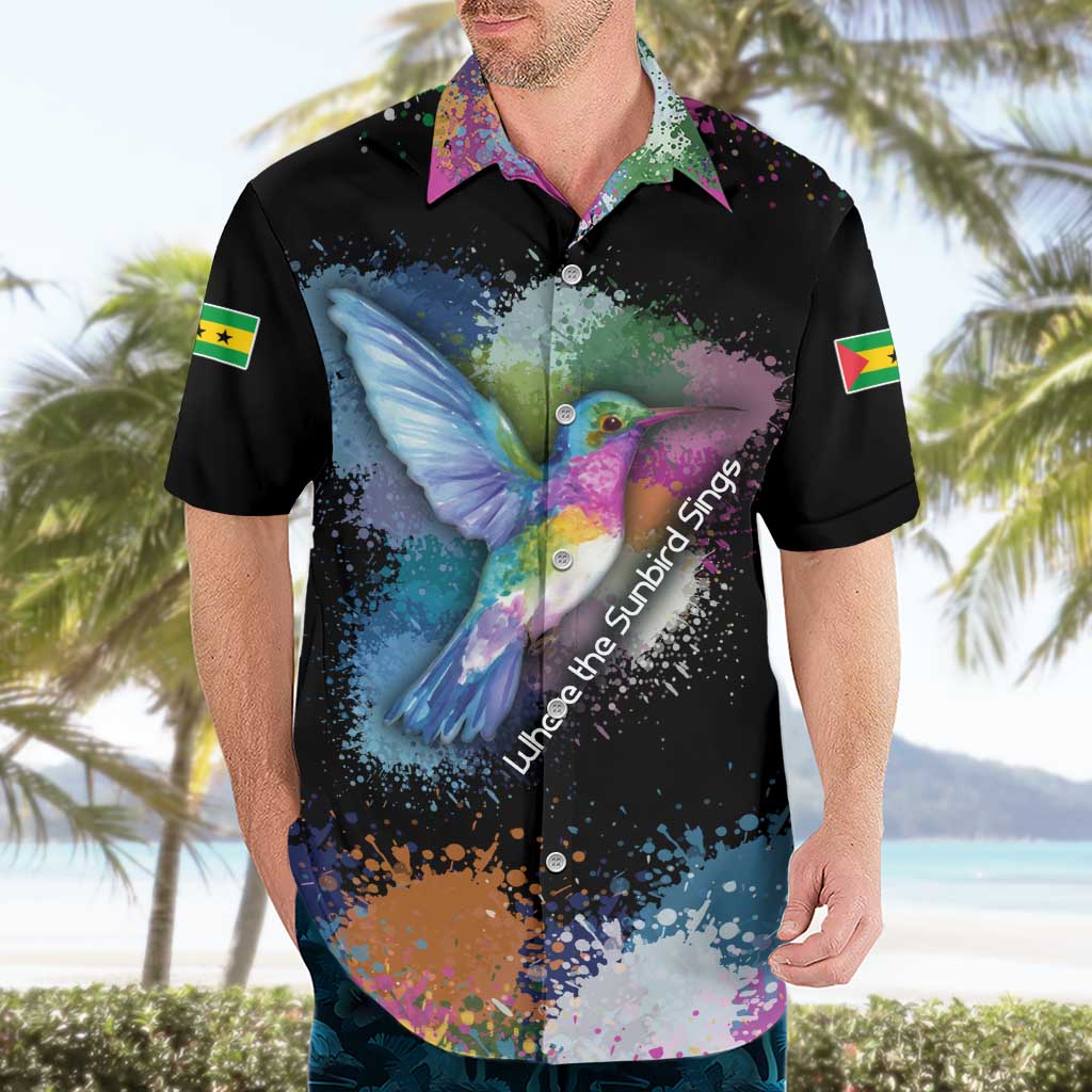 Where the Sunbird Sings Hawaiian Shirt with Sao Tome and Principe Flag and Color Splash Art