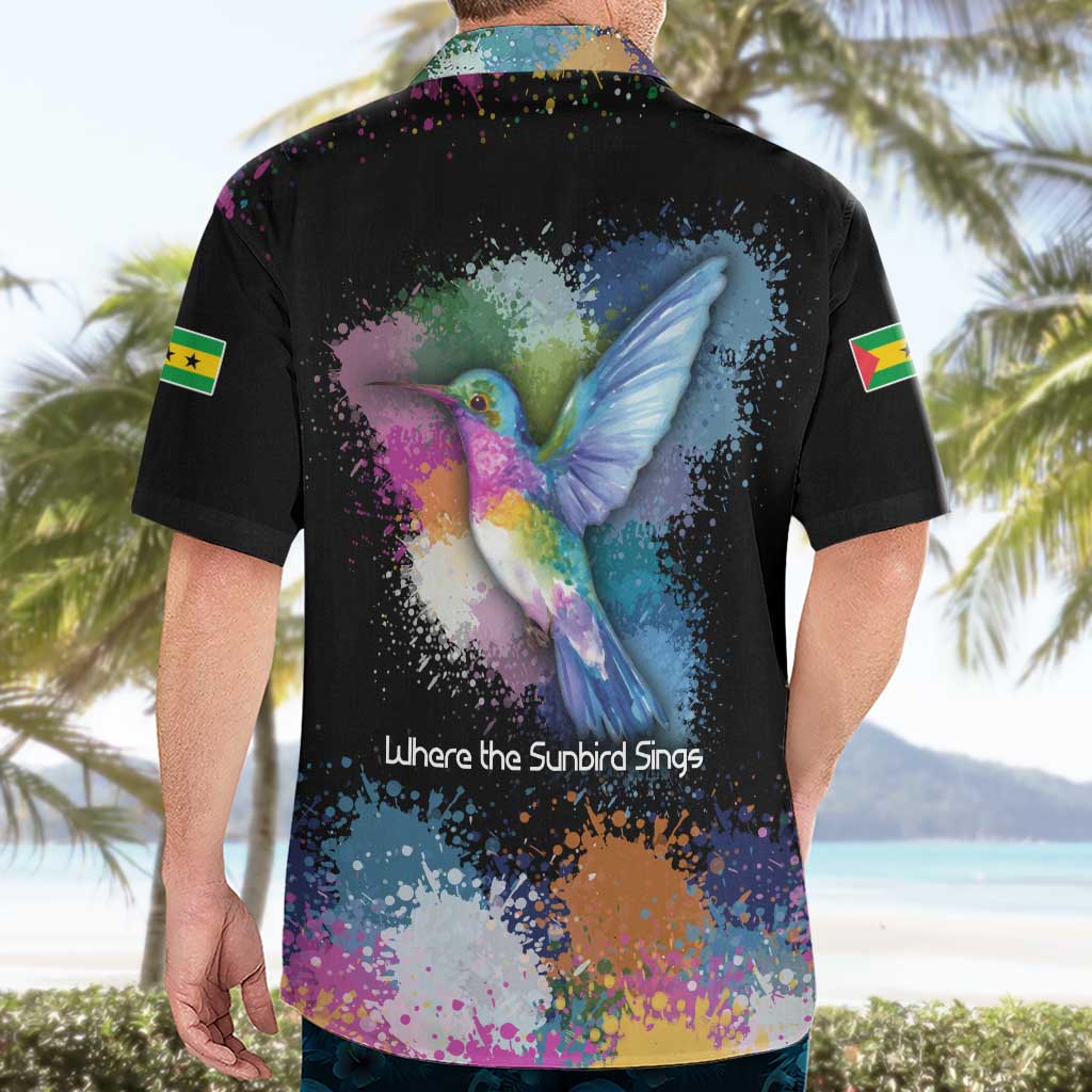 Where the Sunbird Sings Hawaiian Shirt with Sao Tome and Principe Flag and Color Splash Art