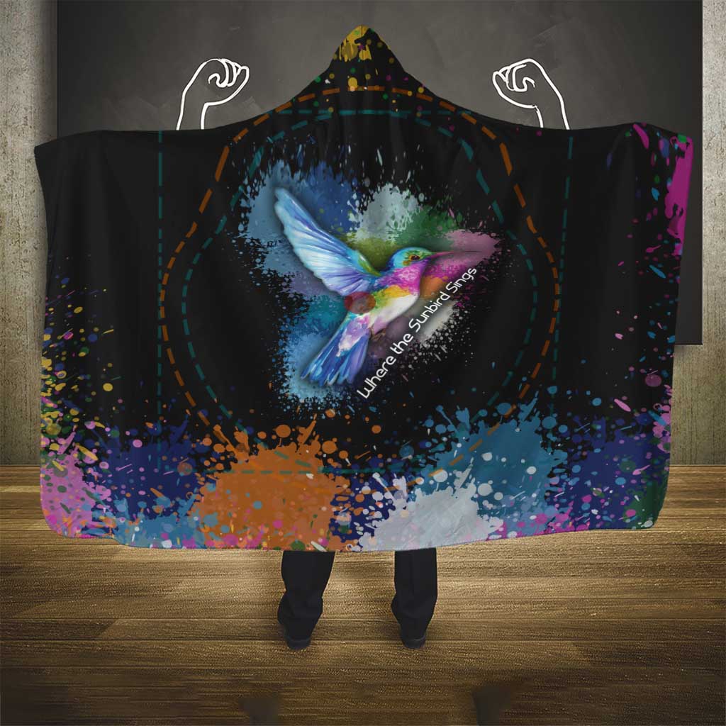 Where the Sunbird Sings Hooded Blanket with Sao Tome and Principe Flag and Color Splash Art