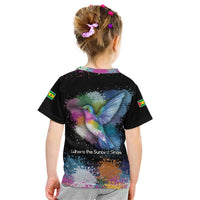 Where the Sunbird Sings Kid T Shirt with Sao Tome and Principe Flag and Color Splash Art