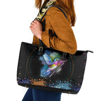 Where the Sunbird Sings Leather Tote Bag with Sao Tome and Principe Flag and Color Splash Art