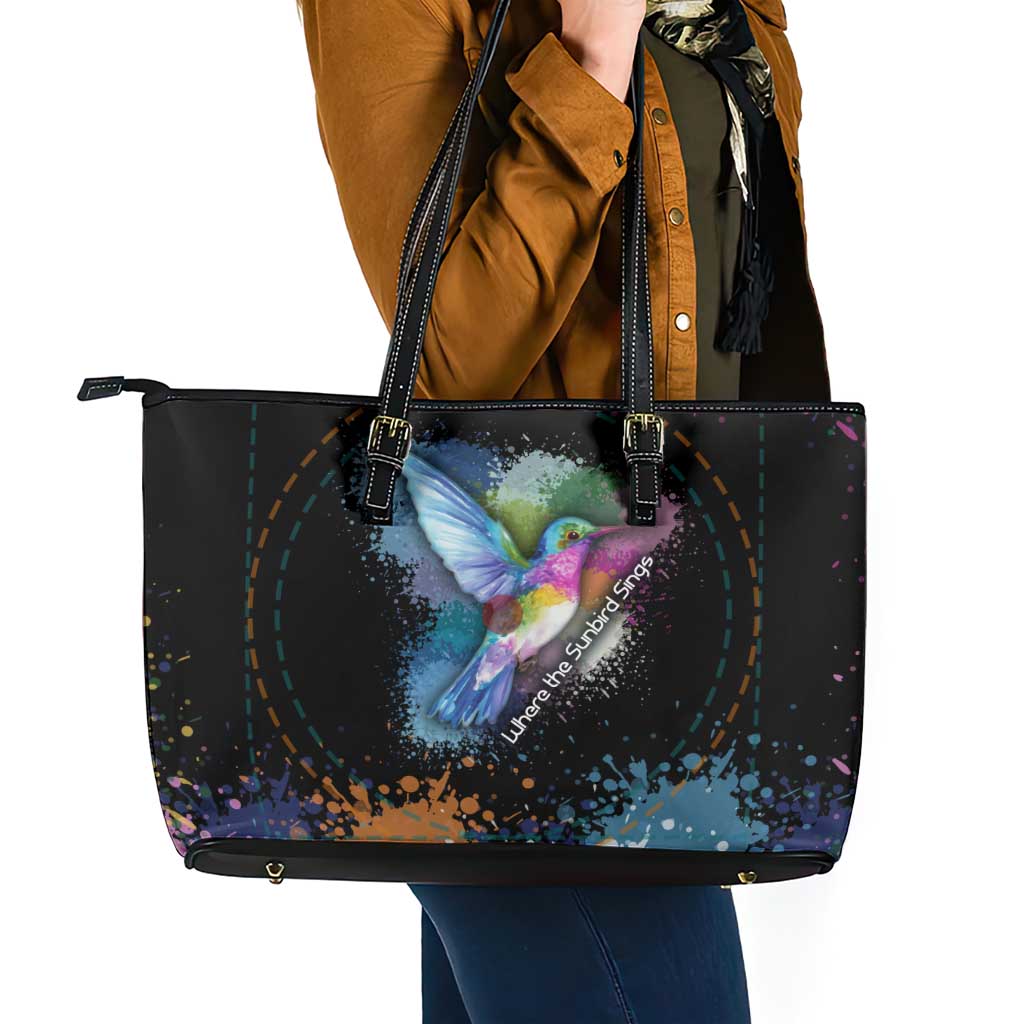 Where the Sunbird Sings Leather Tote Bag with Sao Tome and Principe Flag and Color Splash Art