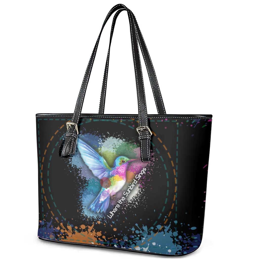 Where the Sunbird Sings Leather Tote Bag with Sao Tome and Principe Flag and Color Splash Art