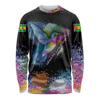 Where the Sunbird Sings Long Sleeve Shirt with Sao Tome and Principe Flag and Color Splash Art