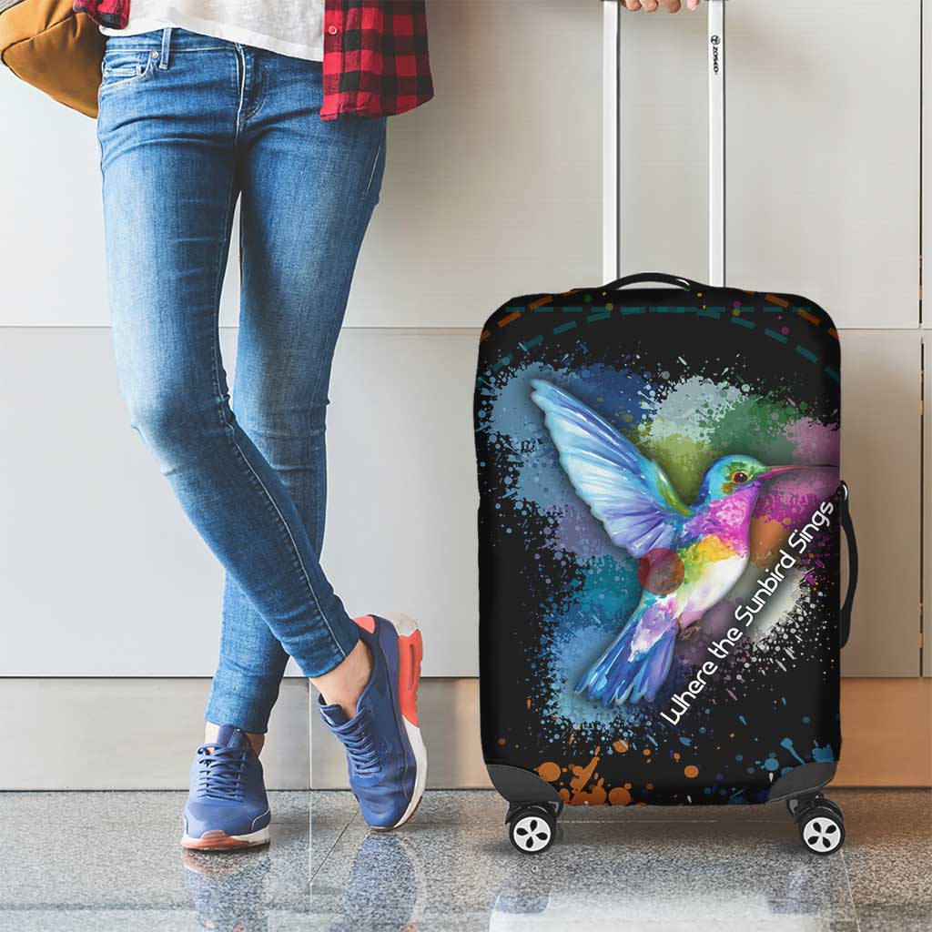 Where the Sunbird Sings Luggage Cover with Sao Tome and Principe Flag and Color Splash Art