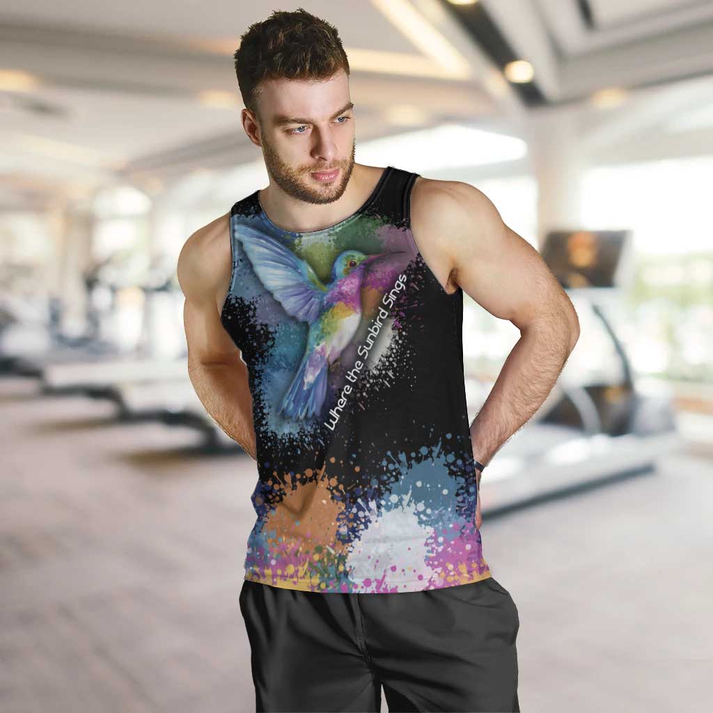 Where the Sunbird Sings Men Tank Top with Sao Tome and Principe Flag and Color Splash Art