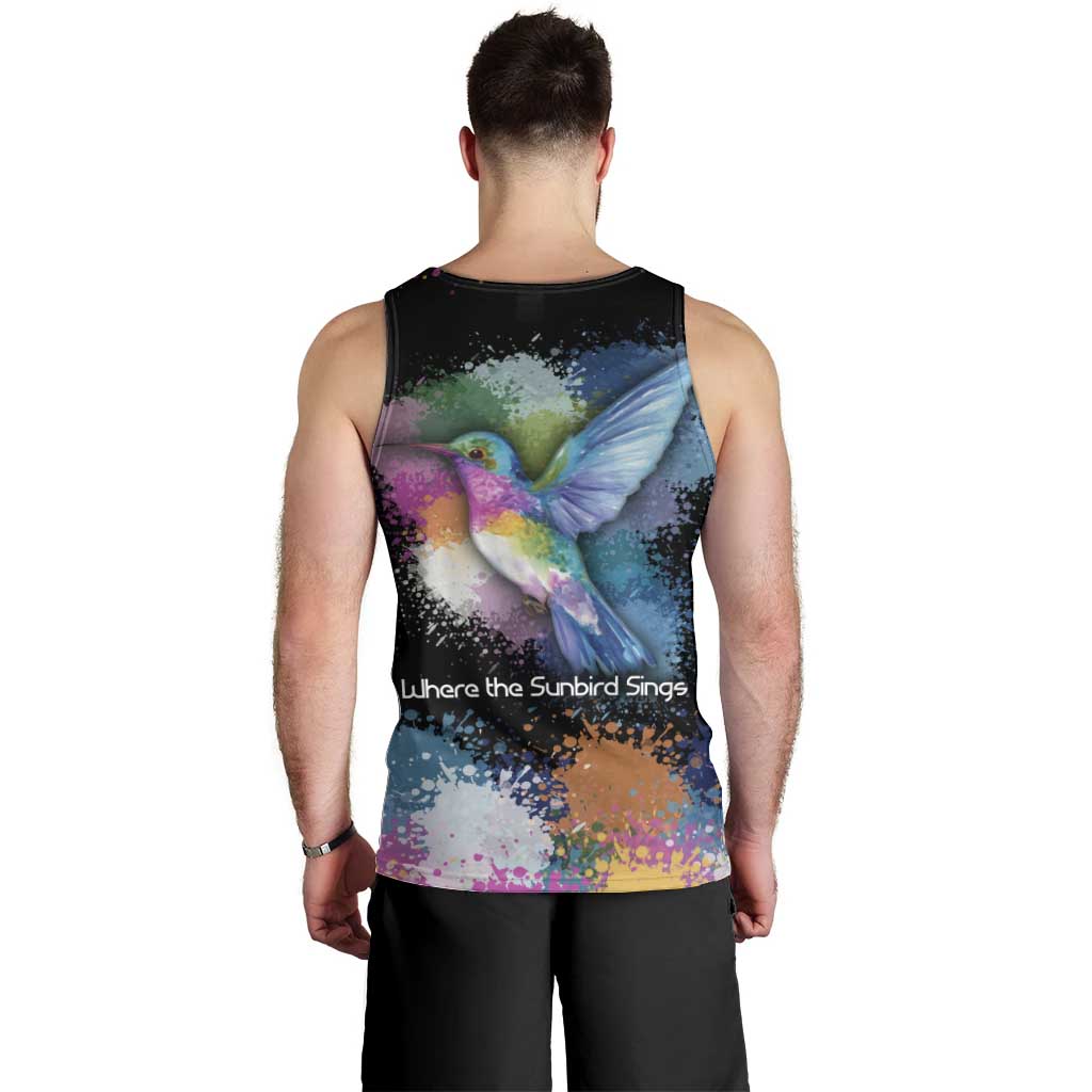 Where the Sunbird Sings Men Tank Top with Sao Tome and Principe Flag and Color Splash Art