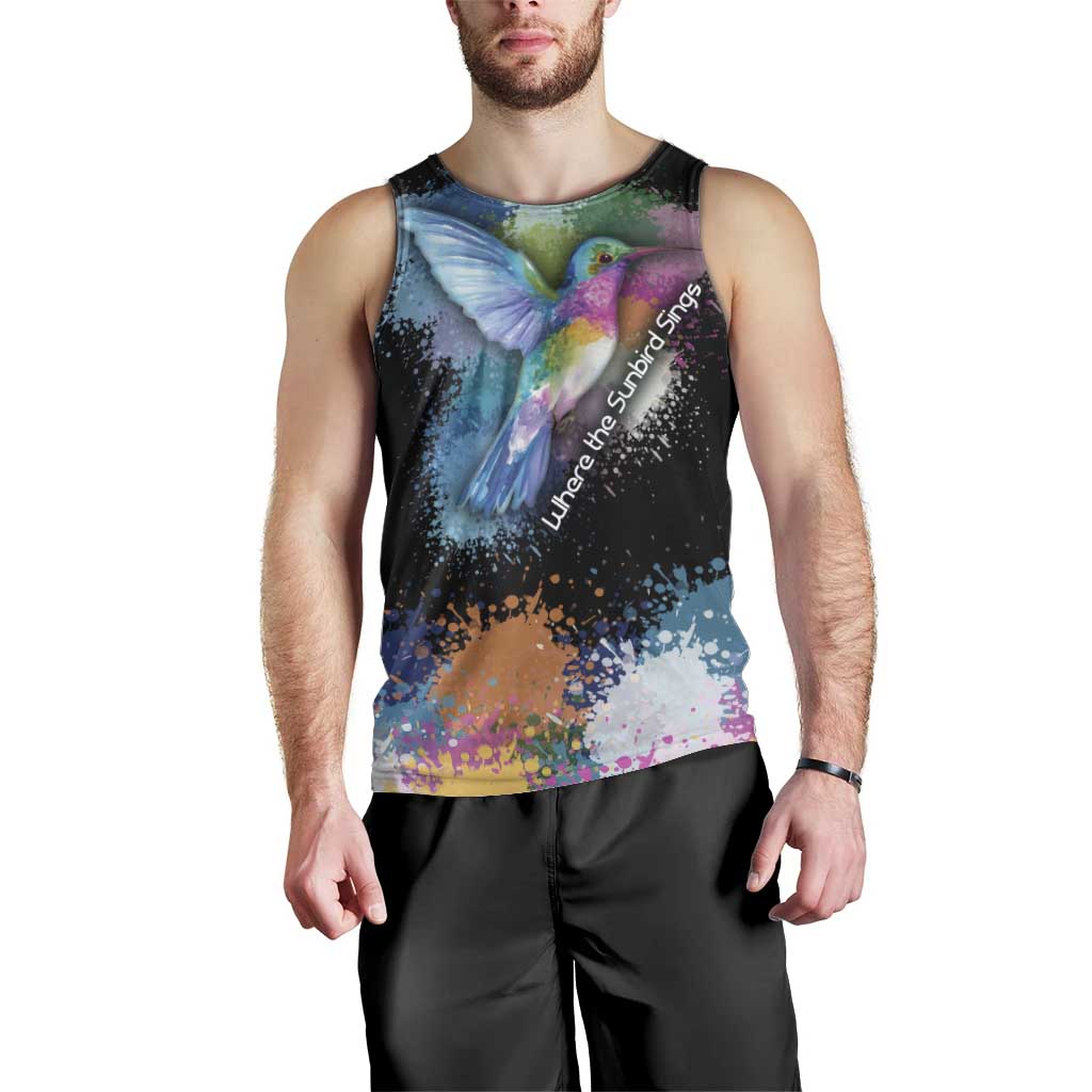 Where the Sunbird Sings Men Tank Top with Sao Tome and Principe Flag and Color Splash Art