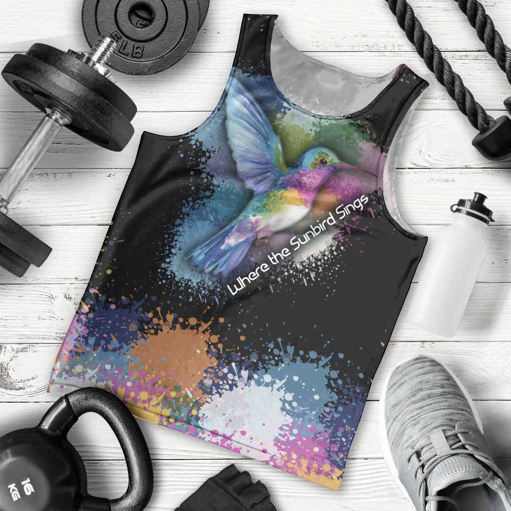 Where the Sunbird Sings Men Tank Top with Sao Tome and Principe Flag and Color Splash Art