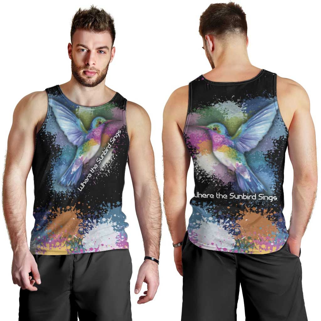 Where the Sunbird Sings Men Tank Top with Sao Tome and Principe Flag and Color Splash Art