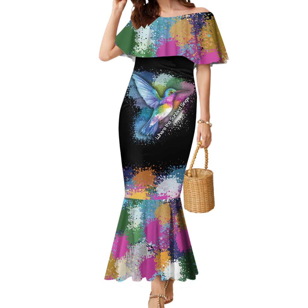 Where the Sunbird Sings Mermaid Dress with Sao Tome and Principe Flag and Color Splash Art