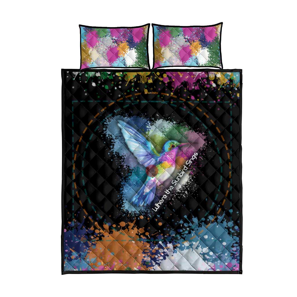 Where the Sunbird Sings Quilt Bed Set with Sao Tome and Principe Flag and Color Splash Art