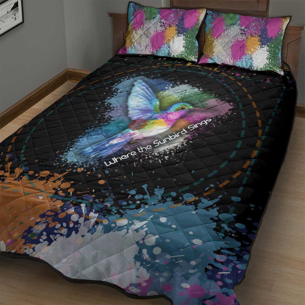 Where the Sunbird Sings Quilt Bed Set with Sao Tome and Principe Flag and Color Splash Art
