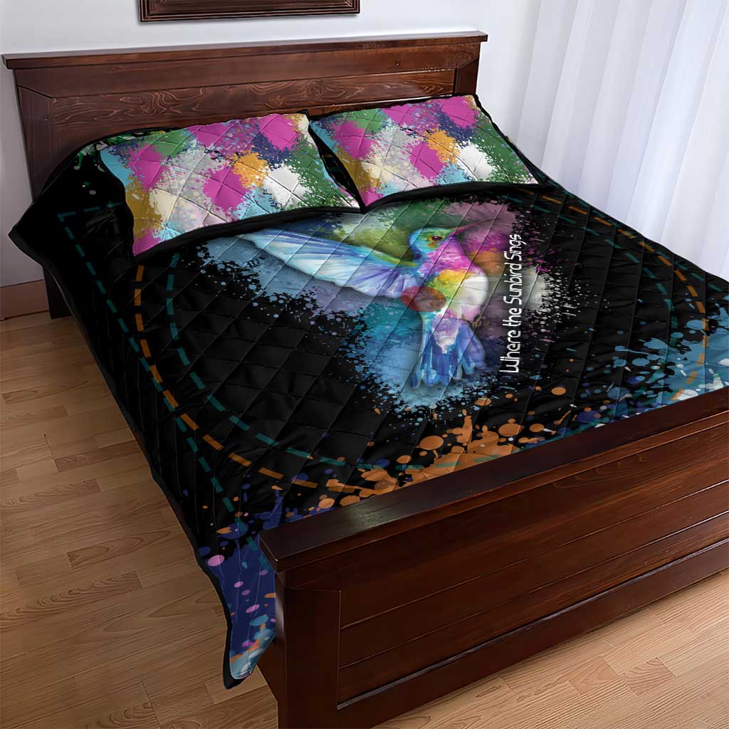 Where the Sunbird Sings Quilt Bed Set with Sao Tome and Principe Flag and Color Splash Art