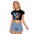Where the Sunbird Sings Raglan Cropped T Shirt with Sao Tome and Principe Flag and Color Splash Art