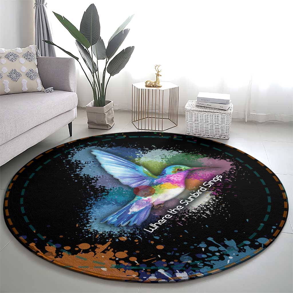 Where the Sunbird Sings Round Carpet with Sao Tome and Principe Flag and Color Splash Art