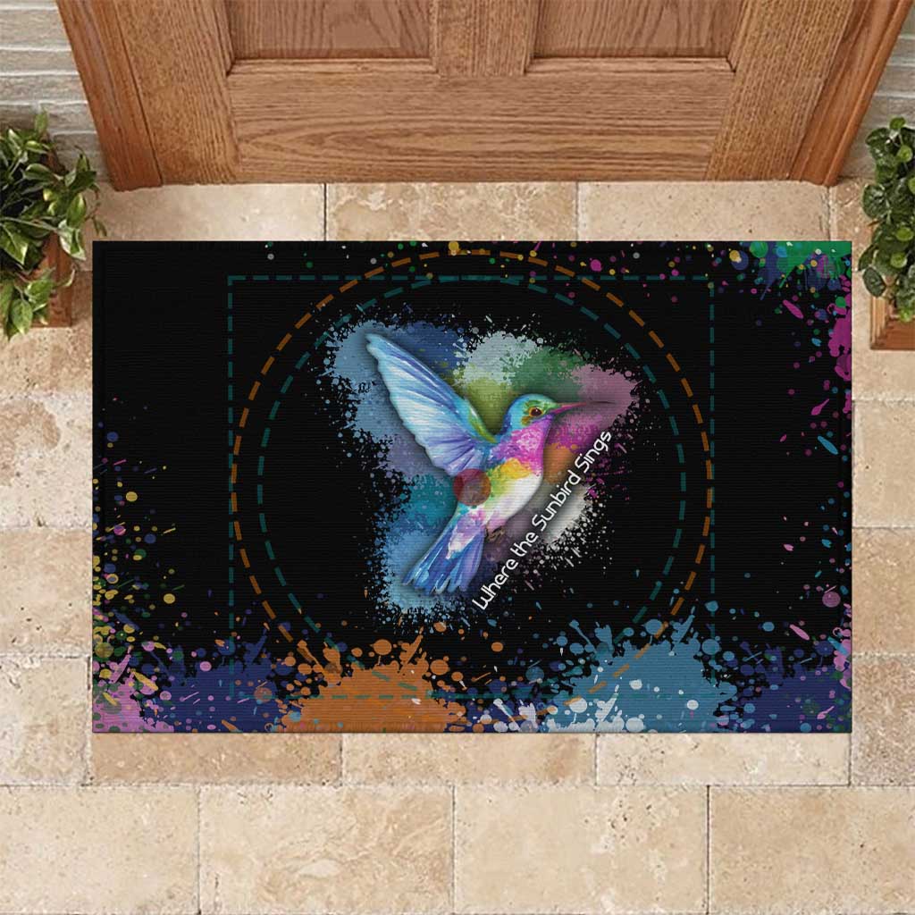 Where the Sunbird Sings Rubber Doormat with Sao Tome and Principe Flag and Color Splash Art