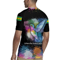 Where the Sunbird Sings Rugby Jersey with Sao Tome and Principe Flag and Color Splash Art