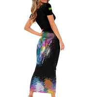 Where the Sunbird Sings Short Sleeve Bodycon Dress with Sao Tome and Principe Flag and Color Splash Art