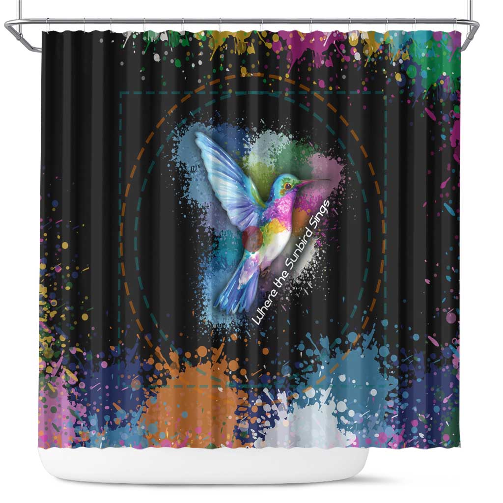 Where the Sunbird Sings Shower Curtain with Sao Tome and Principe Flag and Color Splash Art
