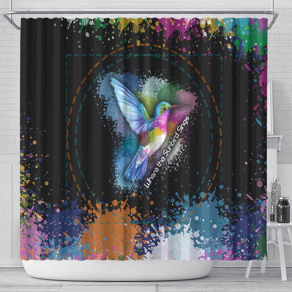 Where the Sunbird Sings Shower Curtain with Sao Tome and Principe Flag and Color Splash Art