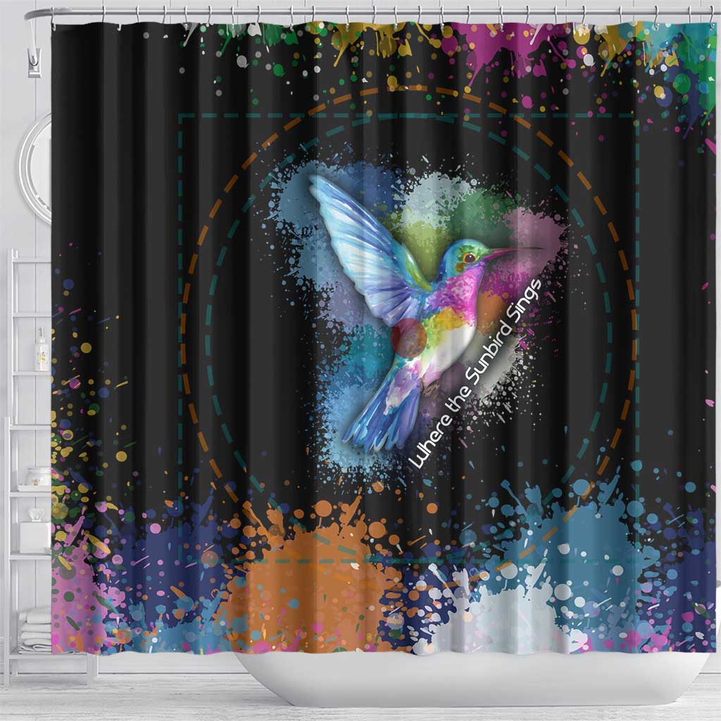 Where the Sunbird Sings Shower Curtain with Sao Tome and Principe Flag and Color Splash Art