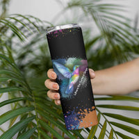 Where the Sunbird Sings Skinny Tumbler with Sao Tome and Principe Flag and Color Splash Art