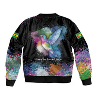 Where the Sunbird Sings Sleeve Zip Bomber Jacket with Sao Tome and Principe Flag and Color Splash Art