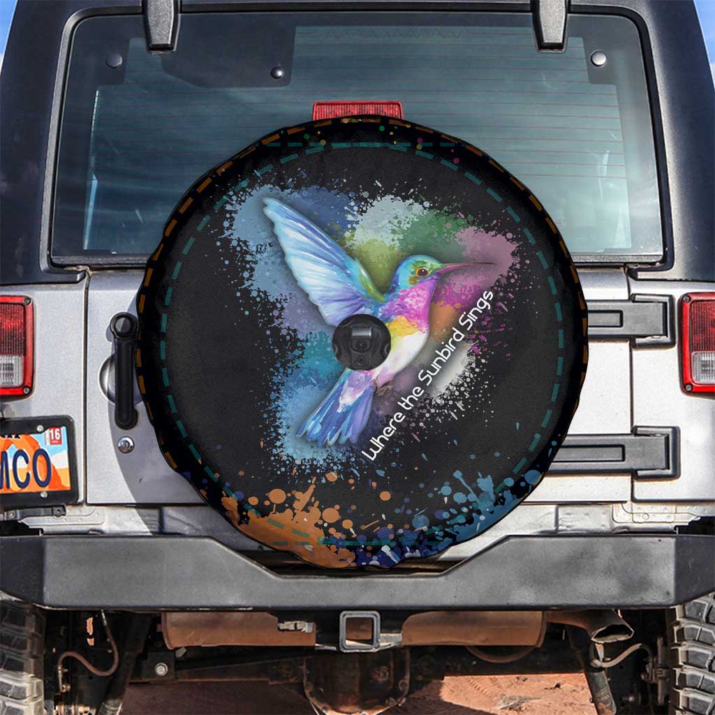 Where the Sunbird Sings Spare Tire Cover with Sao Tome and Principe Flag and Color Splash Art