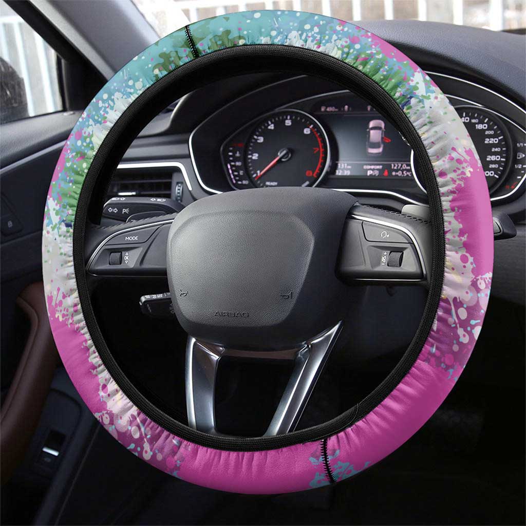 Where the Sunbird Sings Steering Wheel Cover with Sao Tome and Principe Flag and Color Splash Art