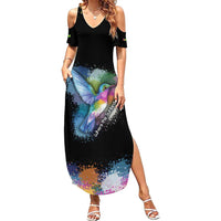 Where the Sunbird Sings Summer Maxi Dress with Sao Tome and Principe Flag and Color Splash Art