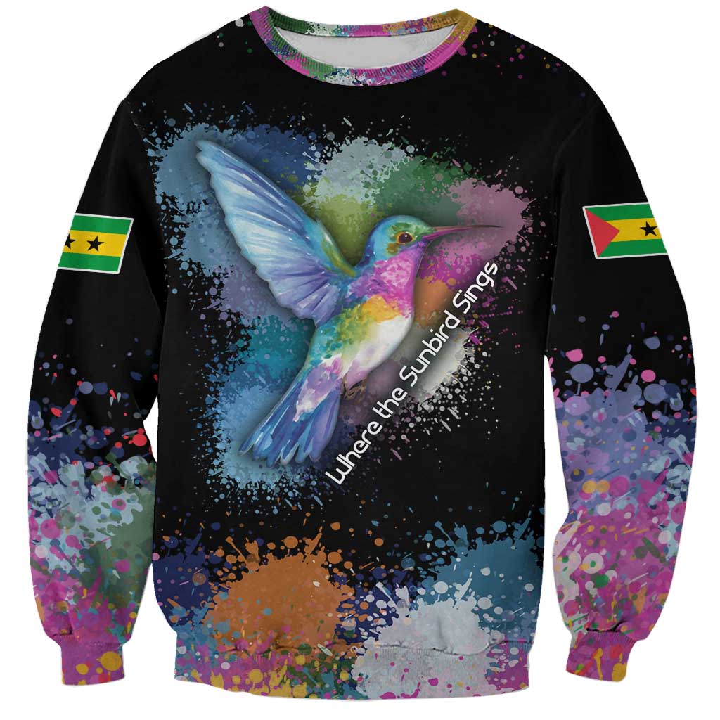 Where the Sunbird Sings Sweatshirt with Sao Tome and Principe Flag and Color Splash Art