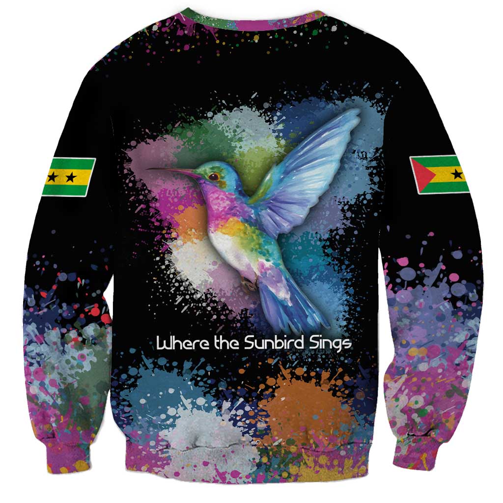 Where the Sunbird Sings Sweatshirt with Sao Tome and Principe Flag and Color Splash Art