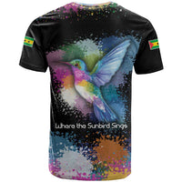 Where the Sunbird Sings T Shirt with Sao Tome and Principe Flag and Color Splash Art