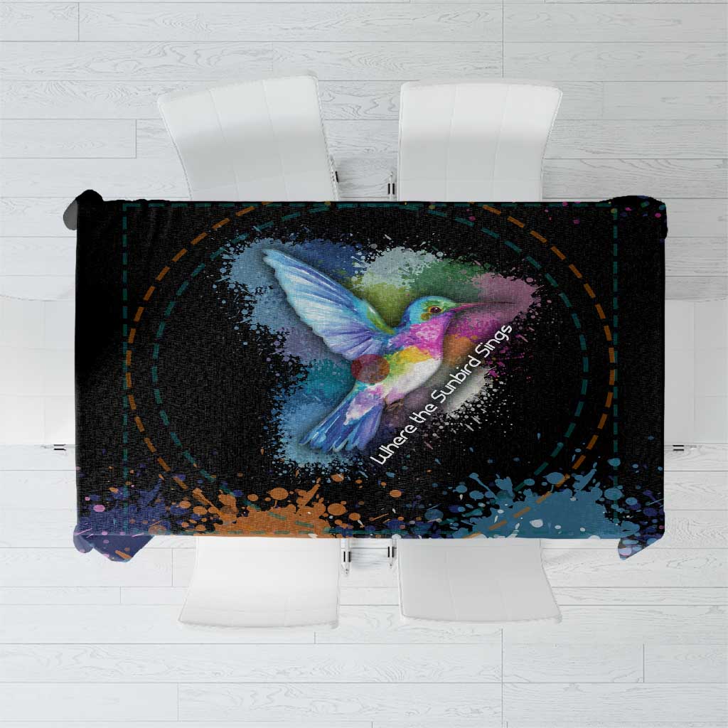 Where the Sunbird Sings Tablecloth with Sao Tome and Principe Flag and Color Splash Art