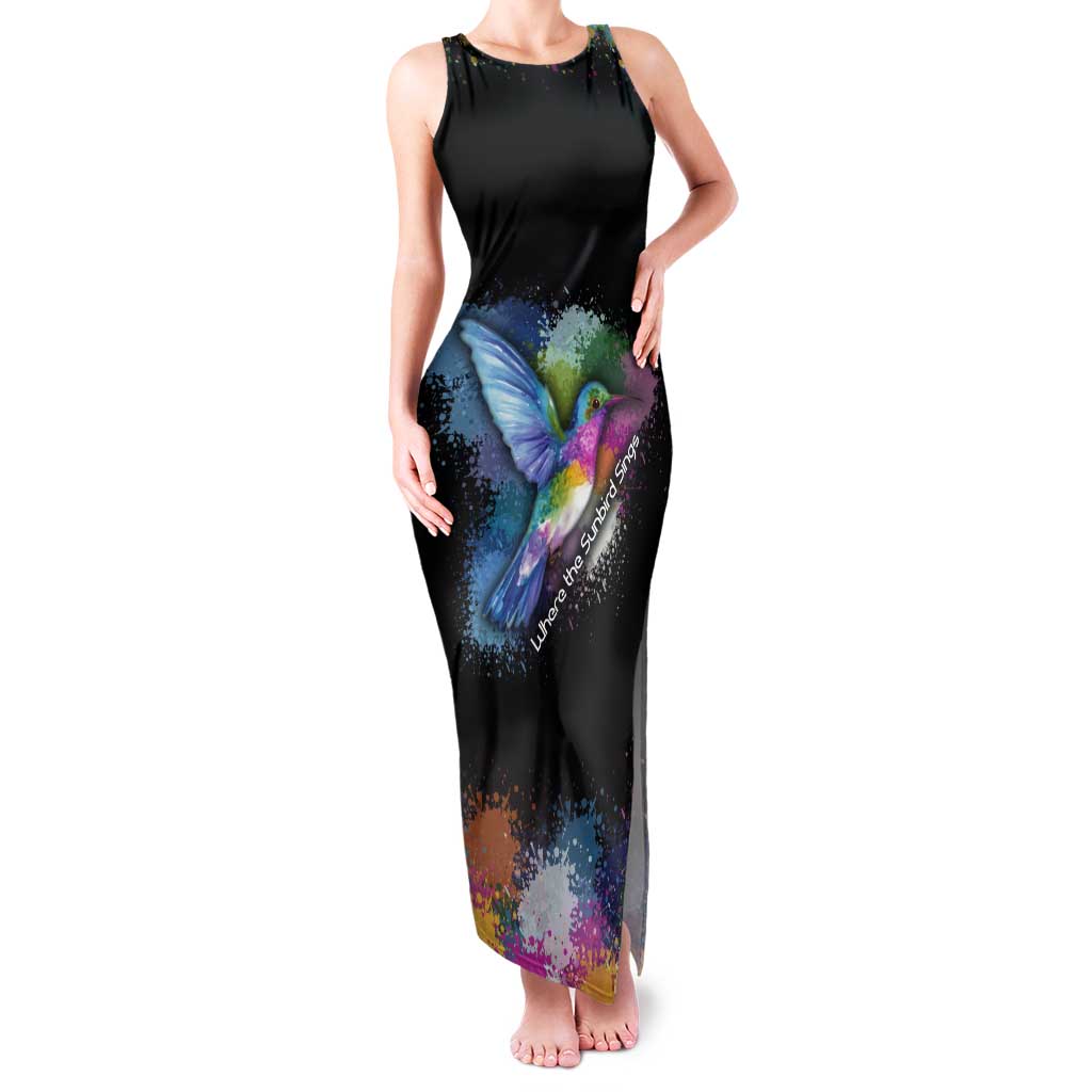 Where the Sunbird Sings Tank Maxi Dress with Sao Tome and Principe Flag and Color Splash Art