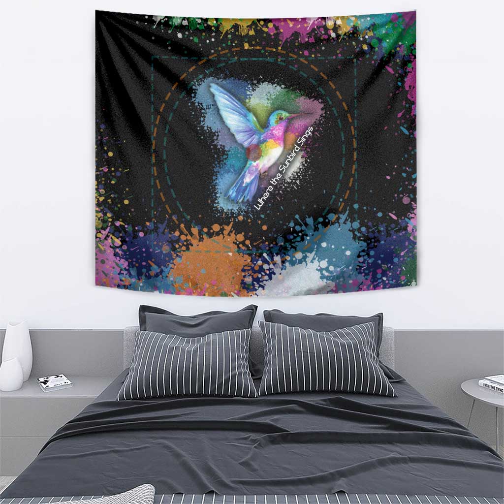 Where the Sunbird Sings Tapestry with Sao Tome and Principe Flag and Color Splash Art