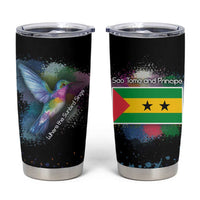 Where the Sunbird Sings Tumbler Cup with Sao Tome and Principe Flag and Color Splash Art
