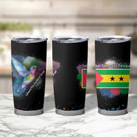 Where the Sunbird Sings Tumbler Cup with Sao Tome and Principe Flag and Color Splash Art