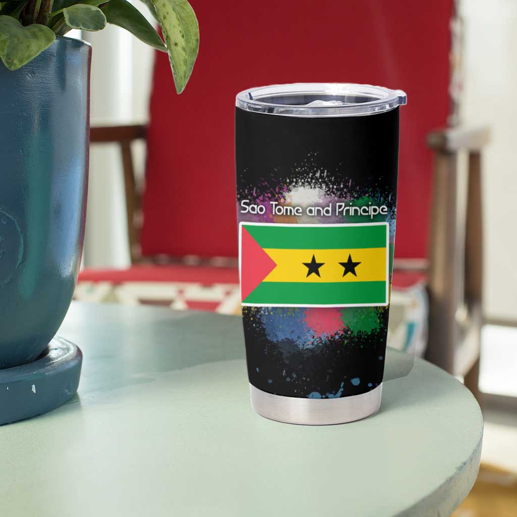 Where the Sunbird Sings Tumbler Cup with Sao Tome and Principe Flag and Color Splash Art