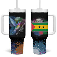 Where the Sunbird Sings Tumbler With Handle with Sao Tome and Principe Flag and Color Splash Art